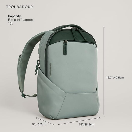 Troubadour Apex 4.0 Compact - 16L Premium Laptop Backpack - Ergonomic & Water Resistant - Designed for Work and Travel - Green Smoke