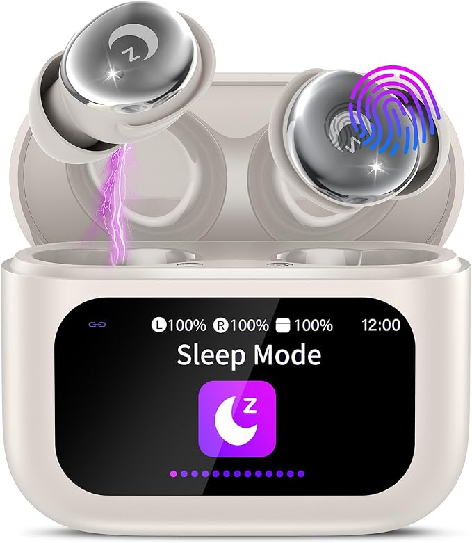 Sleep Earbuds Bluetooth 5.4 in Ear Smart Touch Screen Ear Buds, 48H Playtime Mini Sleep Headphones Small Design for Side Sleepers, Crystal-Clear Calls, 5 EQ Modes, IPX7 Waterproof Earphones Bee White