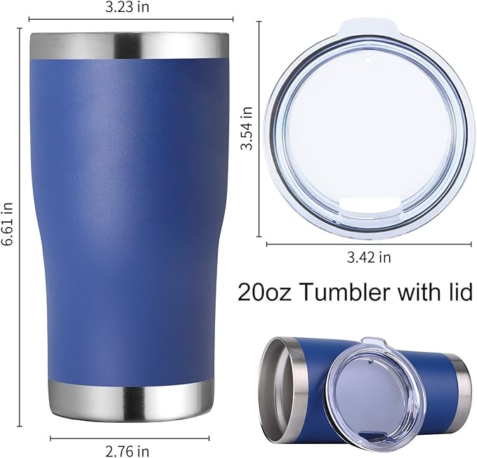 DOMICARE 20oz Tumbler with Lid Stainless Steel Tumblers Bulk, Double Wall Vacuum Insulated Coffee Travel Mug Powder Coated Tumbler, 4 Pack Dark Blue