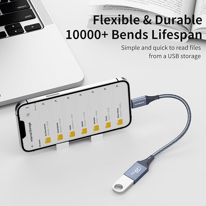 USB C to USB Adapter 2 Pack: USB Female to USB C Male OTG Cable - 10Gbps SuperSpeed Data Transfer for MacBook Pro/iPad Air, iPhone 16 15 Pro Max (0.59ft, Grey)