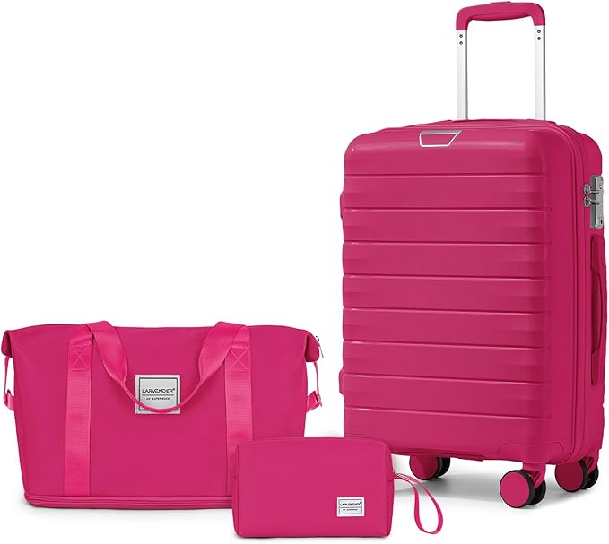 LARVENDER Luggage Sets 3 Piece, Hardside PP Carry On Suitcase with 360° Spinner Wheels TSA Lock Luggage Sets for Women, Beetroot Purple