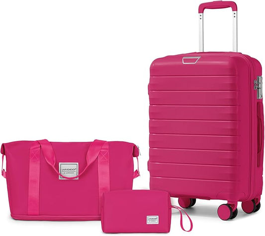 LARVENDER Luggage Sets 3 Piece, Hardside PP Carry On Suitcase with 360° Spinner Wheels TSA Lock Luggage Sets for Women, Beetroot Purple
