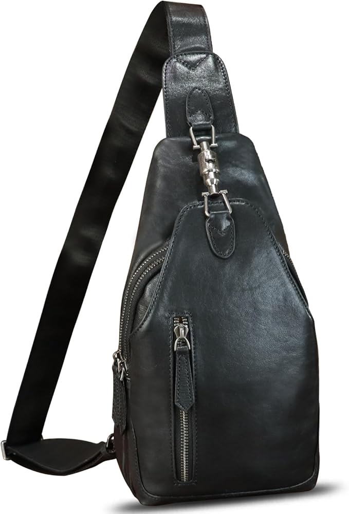 Genuine Leather Sling Bag for Men and Women Real Leather Shoulder Crossbody Bag Chest Bag Sling Backpack Purse