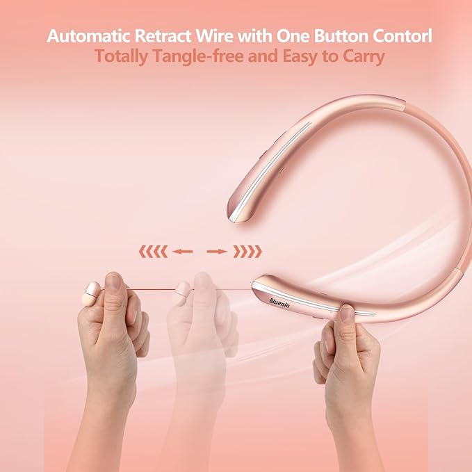 Neckband Bluetooth Headphones, Bluetooth 5.4 Wireless Headphone with Retractable Earbud,CVC8.0 Noise Cancelling, 15Hrs Playtime, IPX5 Waterproof Around The Neck Headphones for Sport (Rose Gold 2025)