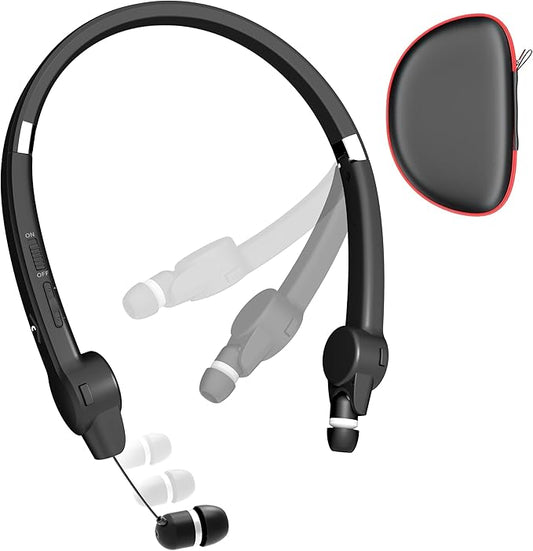 AMORNO Foldable Bluetooth Neckband Headphones, Wireless Sports Headset with Retractable Earbuds, Sweatproof Noise Cancelling Stereo Earphones with Built-in Mic for Running, Workout (Deep Black)