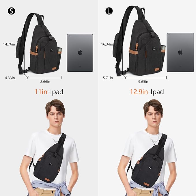 Sling Bag for Men, Large Crossbody Bag Men with Anti Theft Tunnel Lock Zipper Canvas Sling Backpack for Travel Hiking