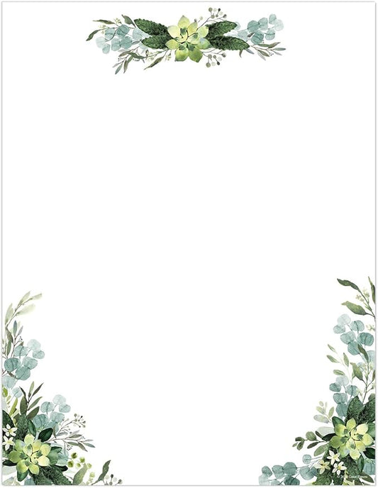 Great Papers! Lush Greenery Letterhead / 80 Floral Sheets 8.5" x 11" Beautiful Watercolor Botanical All Occasion Letter Paper
