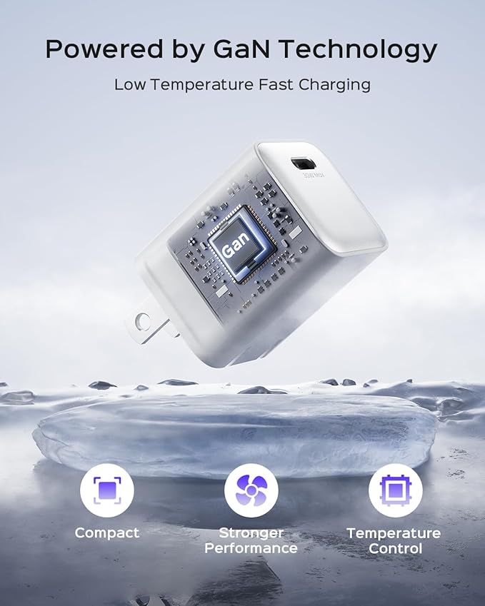 30W Compact Wall Charger, USB C Charger Block with GaN III Tech, PD3.0 PPS QC4.0 Fast Foldable Power Adapter for iPhone 16 15, Galaxy, Pixel, iPad, AirPods,MacBook Air (White, 1 Pack)