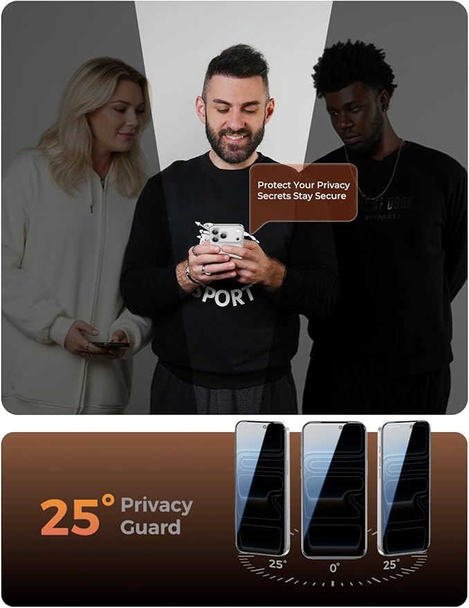 MAGIC JOHN 3rd Gen Upgraded for iPhone 17 Pro Privacy Screen Protector 6.3 Inch,25°Anti-Spy Screen,Shockproof Tempered Glass,Auto Dust-Removal,Bubble Free,Easy Installation,2 Pack