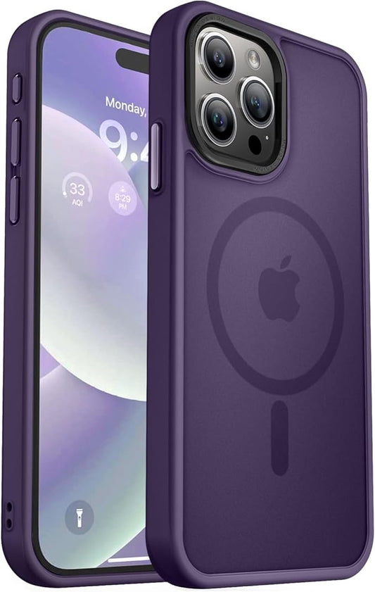 MOCCA Strong Magnetic for iPhone 15 Pro Max Case, [Compatible with Magsafe][13FT Military Drop Protection] Slim Translucent Matte Shockproof Case for iPhone 15 ProMax Case 6.7'', Deep Purple
