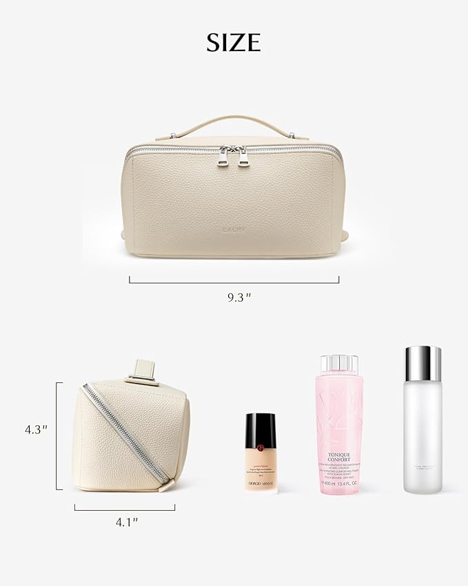 EACHY Makeup Bag,Large Capacity Travel Makeup Bag,Waterproof Portable Open Flat Toiletry Bag Cosmetic Bag with Divider and Handle