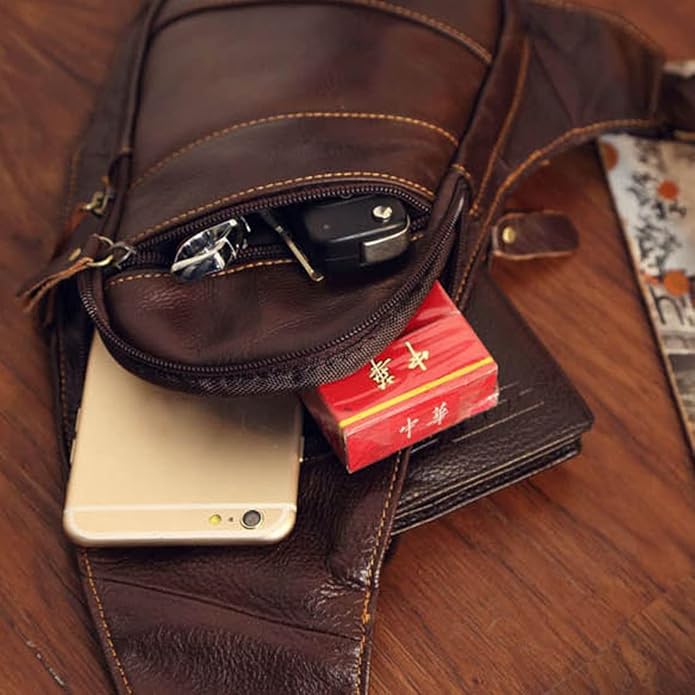 KPYWZER Vintage Leather Sling Bag Backpack for Men Crossbody Shoulder Chest DayPack Backpacks