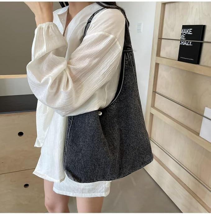 Denim Tote Bag for Women-Shoulder Handbag Perfect for Work Shopping,Hobo Bag
