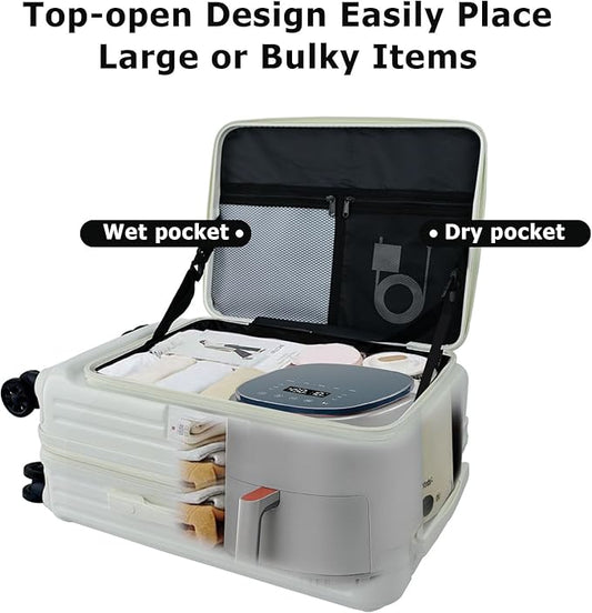 Carry On Luggage 22x14x9Inch Airline Approved with Wheels, Hard Shell Carry On Suitcases for Weekender, Expandable Suitcase Top Opening Lightweight Small Travel Luggage with Cup Holder and Side Hooker