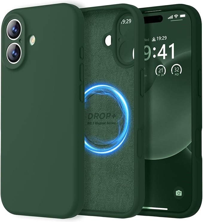 LOVE 3000 Designed for iPhone 17 Case, Premium Silicone [Compatible with Magsafe][Soft Anti-Scratch Microfiber Lining] Shockproof Protective Phone Case for Men Women 6.3", Green