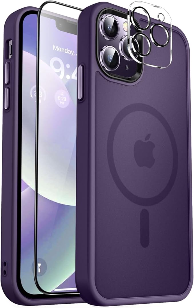 MOCCA Strong Magnetic for iPhone 12 Pro Max Case,[Compatible with Magsafe][Glass Screen Protector+Camera Lens Protector] Slim Thin Shockproof Cover Phone Case for iPhone 12 Pro Max 6.7", Deep Purple