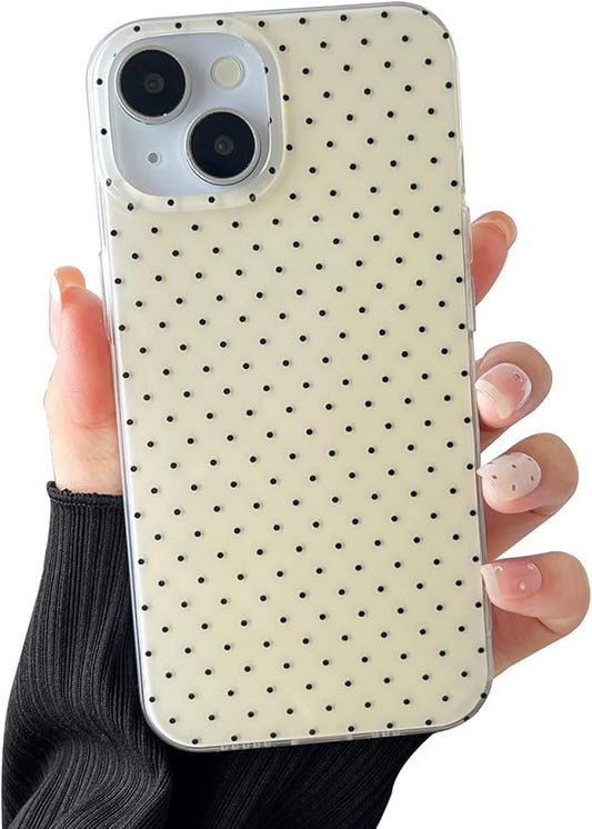 Compatible with iPhone 15 Case, Fashion Cute Aesthetic Polka Dot Phone Case for Women, Shockproof Slim Soft TPU and Hard PC Protective Phone Cover for iPhone 15 6.1", Yellow