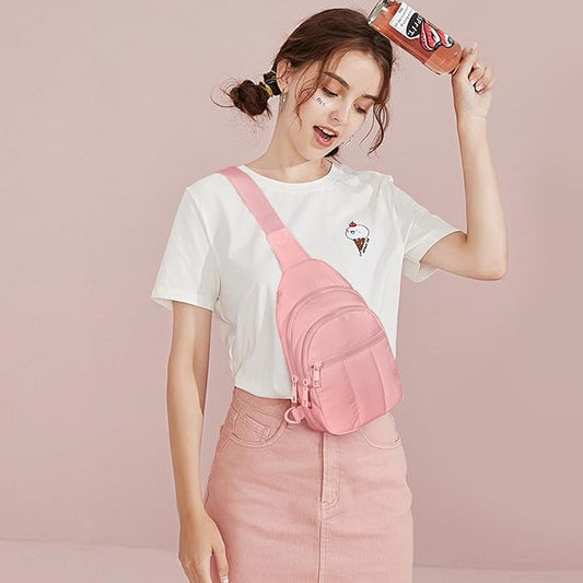 Quilted Puffer Crossbody Bags for Women Small Puffy Sling Bag Lightweight Cross Body Bubble Purse Shoulder Bag for Travel (Light Pink)