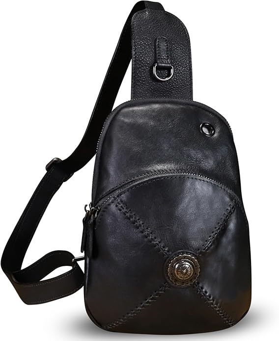 Genuine Leather Silng Bag for Women Small Vintage Leather Sling Backpack Fashion Shoulder Crossbody Bag Chest Purse