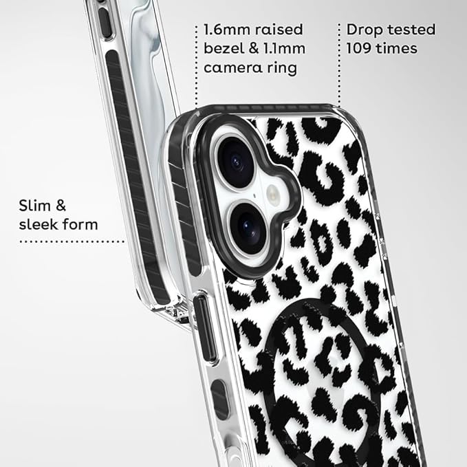 SAKUULO Magnetic for iPhone 17 Case with Screen Protector [Compatible with MagSafe] Black Leopard Print Pattern Wireless Charge Strengthen Protection Cover Black Leopard (6.1")