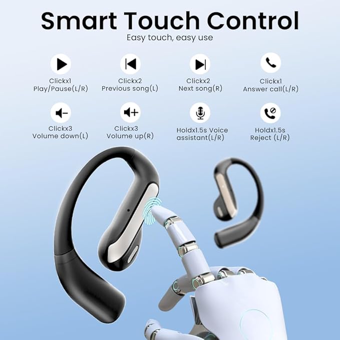 Wireless Earbuds Bluetooth Headphone Sport, 2025 Bluetooth Earbuds Stereo Deep Bass Over Ear Bud with Earhooks, ENC Noise Cancelling Mic,Waterproof Earphone for Workout/Running-Black