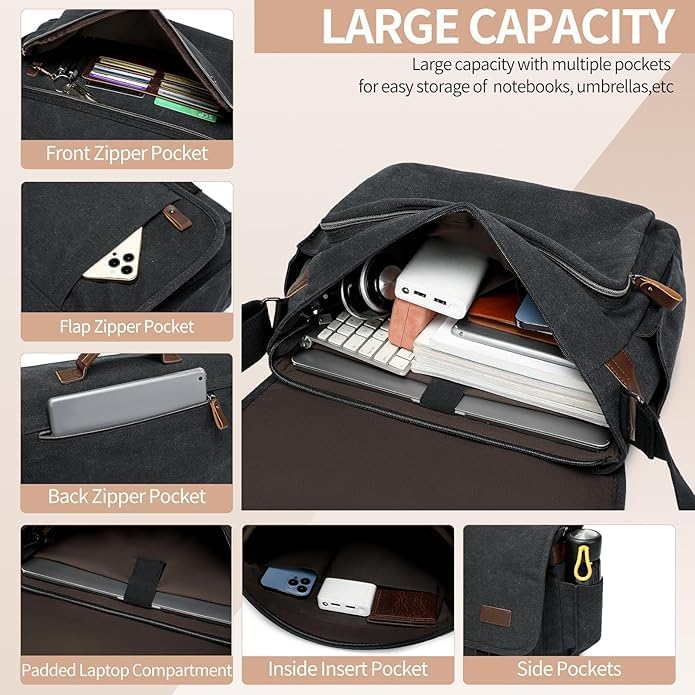 Canvas Messenger Bag for Men Waterproof Business Bags for Men Vintage Canvas Laptop Bag