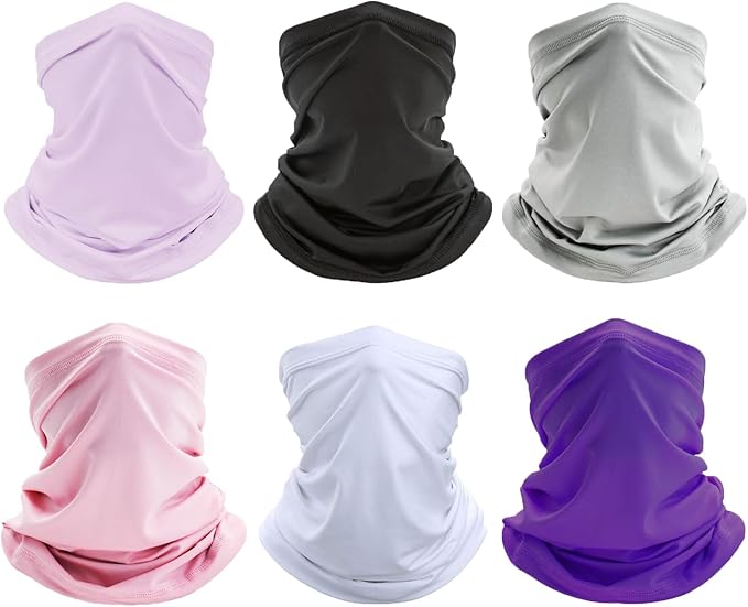 Neck Gaiter Bandana Face Mask: 6 Pack Cooling Gator Mask Ski Neck Scarf Breathable Face Cover Balaclava