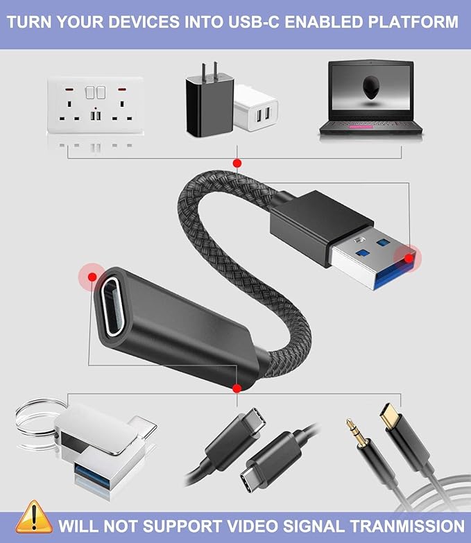 Basesailor USB 3.0 to USB C Adapter 0.75FT 2Pack,USBC Female to A Male Cable,5Gbps 3.1 Type C Charger Connector for Apple iPhone 17 Air 16 16e 15 Pro Max,iPad Mini 7,Samsung Galaxy S25 S24,Z Fold Flip