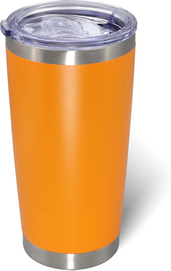 20oz Tumbler Bulk Stainless Steel Tumblers with Lid Vacuum Insulated Double Wall Travel Coffee Mug Powder Coated Tumbler Cup for Hot and Cold Drinks(Orange, 1 pack)