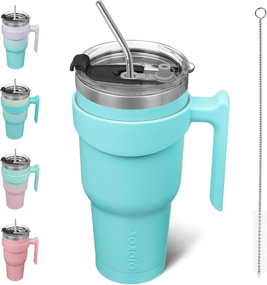 BJPKPK Tumbler With Handle And Straw Lid 40 oz Stainless Steel Insulated Coffee Tumbler Cups For Home, Office or Car,Turquoise