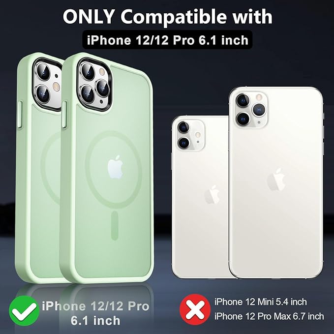 MOCCA Strong Magnetic for iPhone 12 Case/iPhone 12 Pro Case, [Compatible with Magsafe][Mil-Grade Drop Protection] Slim Shockproof Translucent Protective Phone Case for iPhone 12/12 Pro, Light Green
