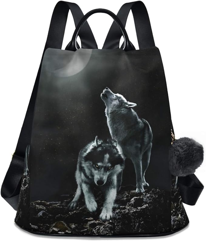 ALAZA Wolf Animal Print Moon Backpack Purse for Women Anti Theft Fashion Back Pack Shoulder Bag