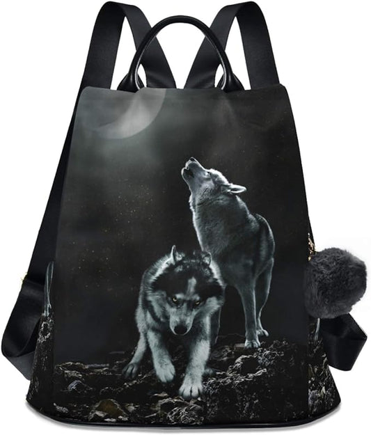 ALAZA Wolf Animal Print Moon Backpack Purse for Women Anti Theft Fashion Back Pack Shoulder Bag