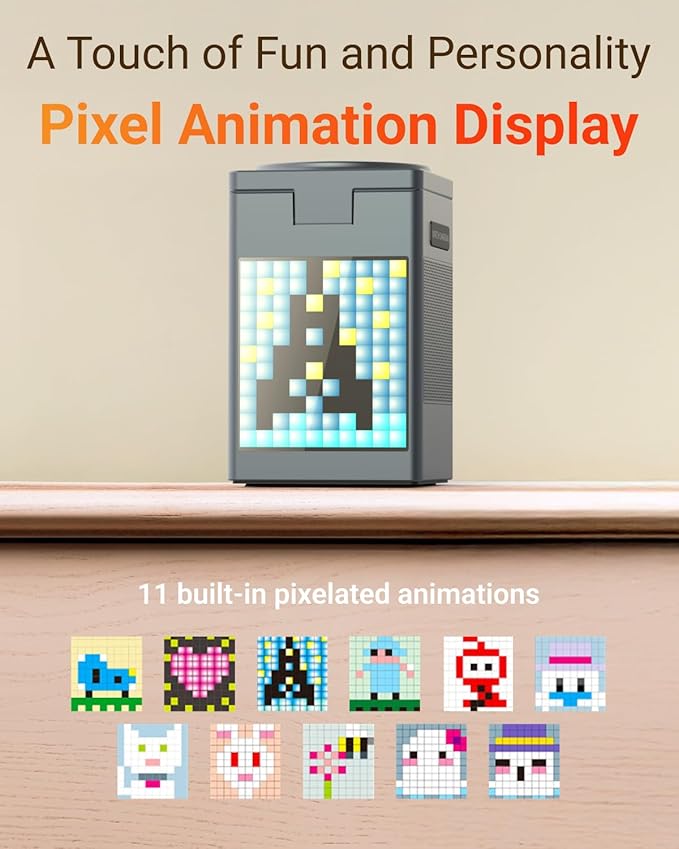 M.A.D LAB 15W Fast Charging Station - Pixel Animation Display Alarm Clock with Bluetooth Speaker, iPhone Charging Station for Apple Watch, AirPods, AirPods Pro 2 and Android Phones - Black Color