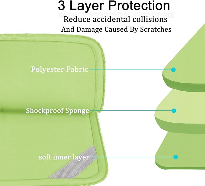 Laptop Sleeve 15.6 inch, Shockproof Protective Computer Carrying Cover with Front Pocket, Briefcase Handbags Laptop Case for 15.6 inch HP, Dell, Acer, Asus, Notebook, Light Green