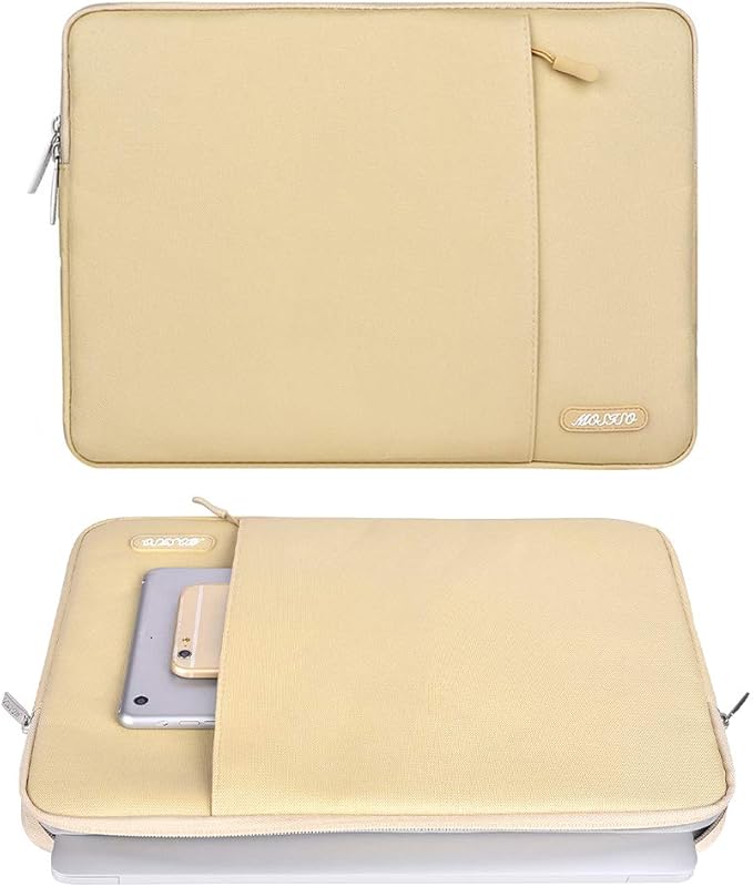 MOSISO Laptop Case 13.3 inch, 13-13.3 inch Laptop Sleeve Compatible with MacBook Air/Pro 13 / Pro 14, HP Dell ASUS Lenovo Notebook, Polyester Vertical Computer Sleeve Bag with Pocket, Camel
