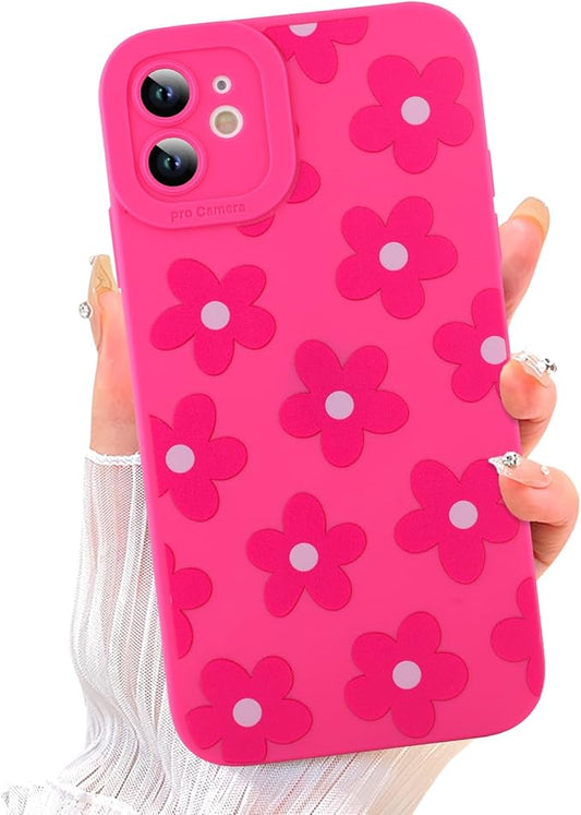 ZIYE for iPhone 11 Case Hot Pink Flower Pattern Phone Case with Camera Protection,Soft TPU Silicone Rubber Protective Cover Floral Design Cases Compatible with iPhone 11 6.1 Inch