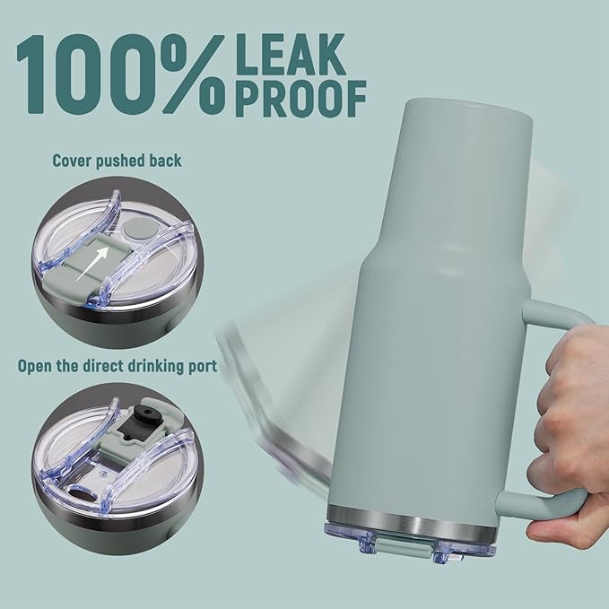 40 oz Tumbler with Handle and Straw Lid,Insulated Reusable Stainless Steel Water Bottle Travel Mug，Cupholder Friendly Double Wall Vacuum Sealed Cup (Shale)