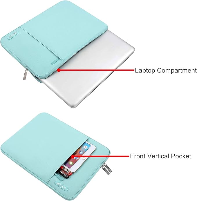 MOSISO Laptop Case 13.3 inch, 13-13.3 inch Laptop Sleeve Compatible with MacBook Air/Pro 13 / Pro 14, HP Dell ASUS Lenovo Notebook, Polyester Vertical Computer Sleeve Bag with Pocket, Mint Blue