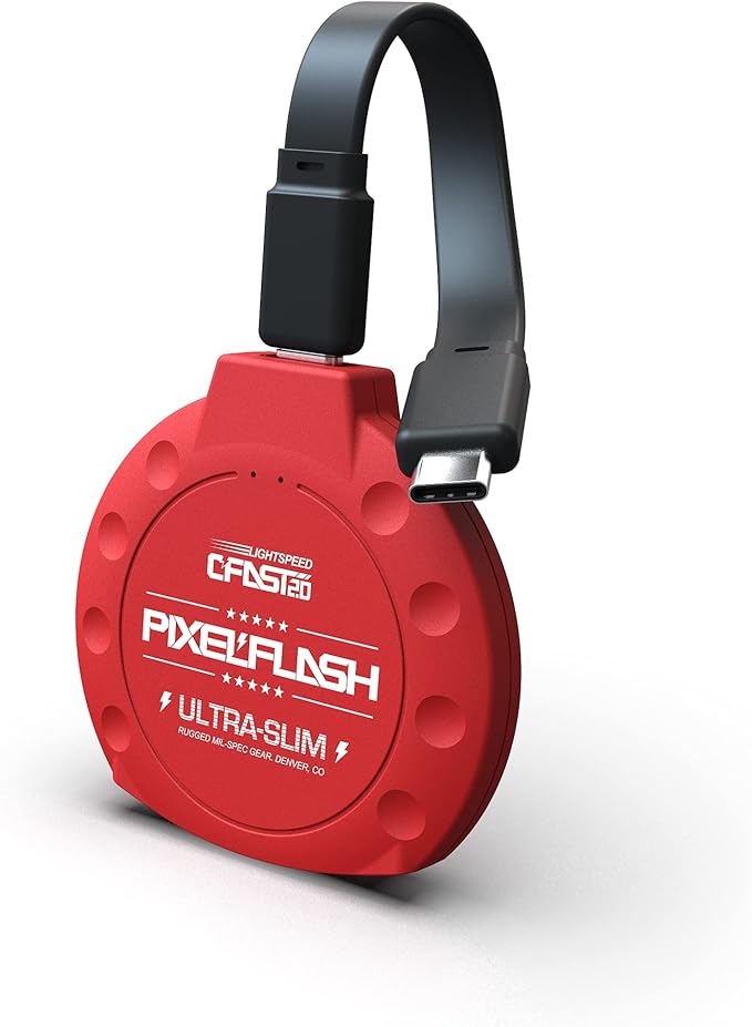 PixelFlash CFast 2.0 Card Reader USB C (Red) - Memory Card Adapter with Cabled Type-C USB 3.1 Gen 2, Up to 10Gbps File Transfer, Ultra-Slim & Anti-Slip Rubber Shell, Compatible with Most Brands & OS