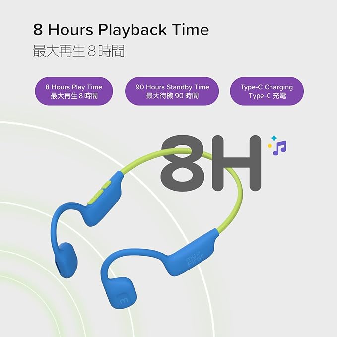 myFirst Headphones Airwaves - Air Conduction Open Ear Wireless Bluetooth Headphones with Mic for Toddlers and Kids, 85dB Safe Limit, Long Battery Life, Durable, IPX5 Waterproof for Kids 3-12 (Blue)