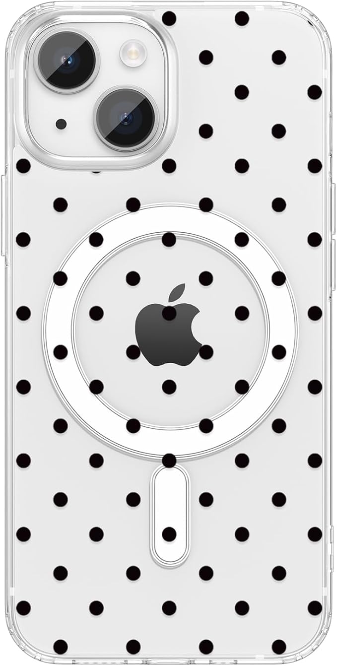 ZTOFERA Magnetic for iPhone 14 Plus/15 Plus Case,Cute Polka Dot Phone Case Aesthetic Striped Clear Trendy Slim Soft Shockproof Protective Phone Cover for Women Girls, Black Dot