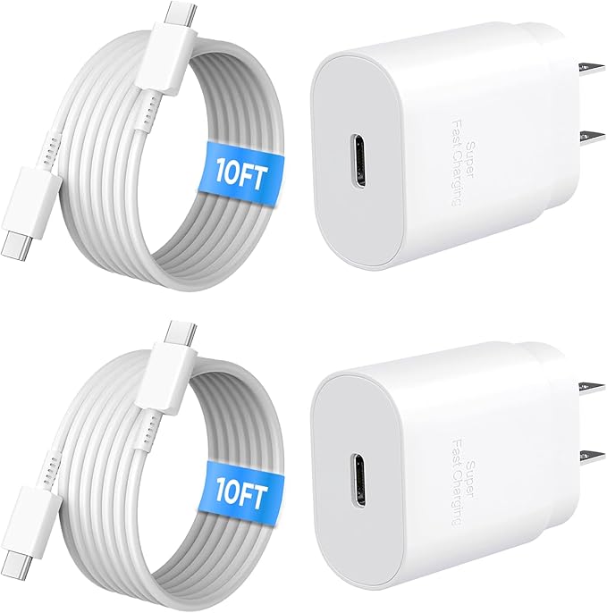 Super Fast Charger Type C, 25W USB C Wall Charger Fast Charging for Samsung Galaxy S24 Ultra/S24/S24+ /S23 Ultra/S23 /S22 Ultra/S22/S21 Ultra/S20 /Note 10 20 with 10ft Type C Charger Cord 2Pack
