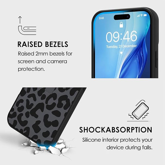 Compatible with iPhone 17 Case with Finger Hand Strap Kickstand, Trendy Cool Leopard Cheetah Print Phone Case for Women Men, Full Camera Protection Shockproof Protective Cover, Black