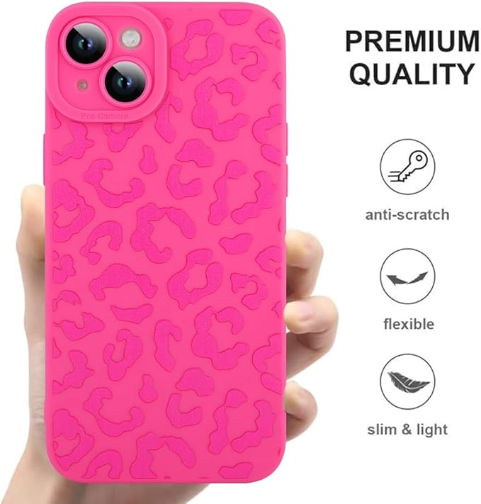 ZIYE for iPhone 15 Plus Case Hot Pink Leopard Pattern Phone Case with Camera Protection,Soft TPU Silicone Rubber Protective Cover Cheetah Design Cases Compatible with iPhone 15 Plus 6.7 Inch