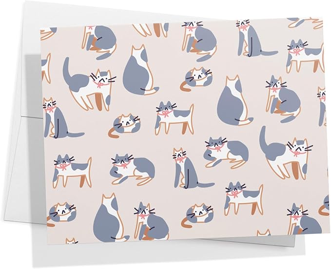 Twigs Paper Note Cards – 12 Assorted Cat Pattern Designs with Envelopes – Made in the USA – Eco-Friendly Blank Cards for Everyday Correspondence – 5.5 x 4.25 Inches