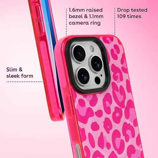 SAKUULO Magnetic for iPhone 16 Pro Case Hot Pink Leopard Print Pattern [Compatible with MagSafe] [with Screen Protector] Wireless Charge Strengthen Protection Cover, Hot Pink Leopard (6.3")