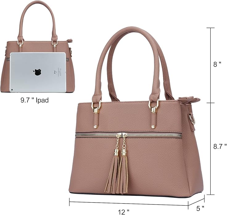 KKXIU Women Satchel Bags Handle Shoulder Handbags and Purses Pockets Zipper Leather Crossbody Bags