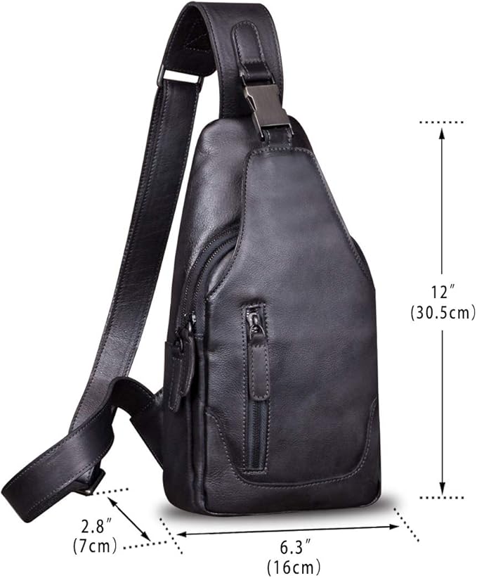 IVTG Genuine Leather Sling Bag for Men and Women Chest Shoulder Crossbody Hiking Backpack Vintage Handmade Daypack