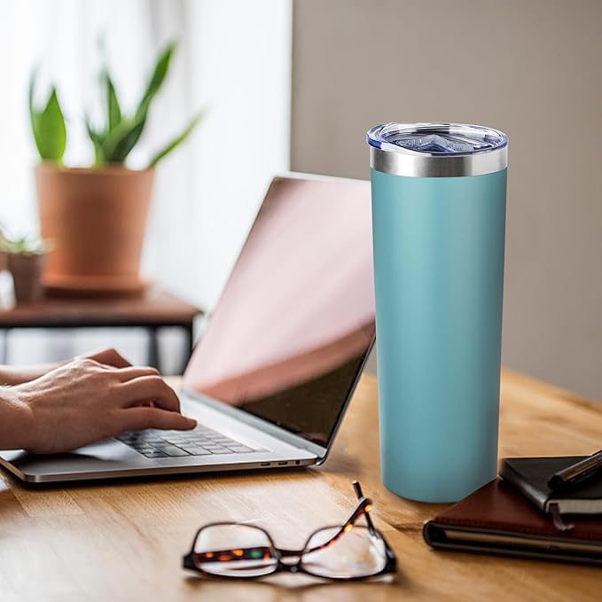 20 oz Skinny Tumbler with Lid and Straw,Stainless Steel Vacuum Insulated Tumbler Cup Double Wall Leak-proof Coffee Mug,Travel Thermal Water Tumbler for Home,Office,Outdoor (Glacier blue,1)